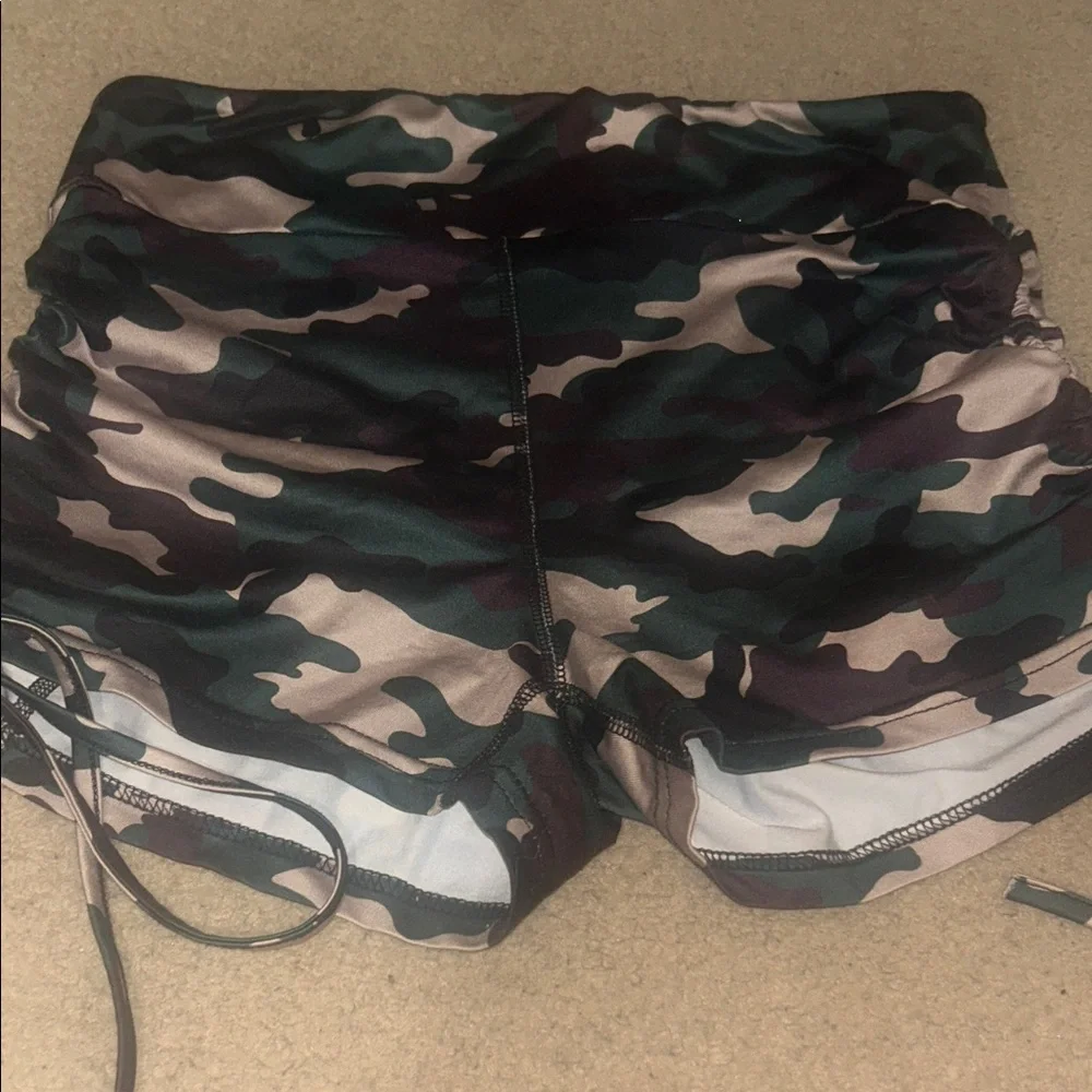 Women's Camouflage Shorts Camo Tie Up Workout Shorts - Picture 2 of 4